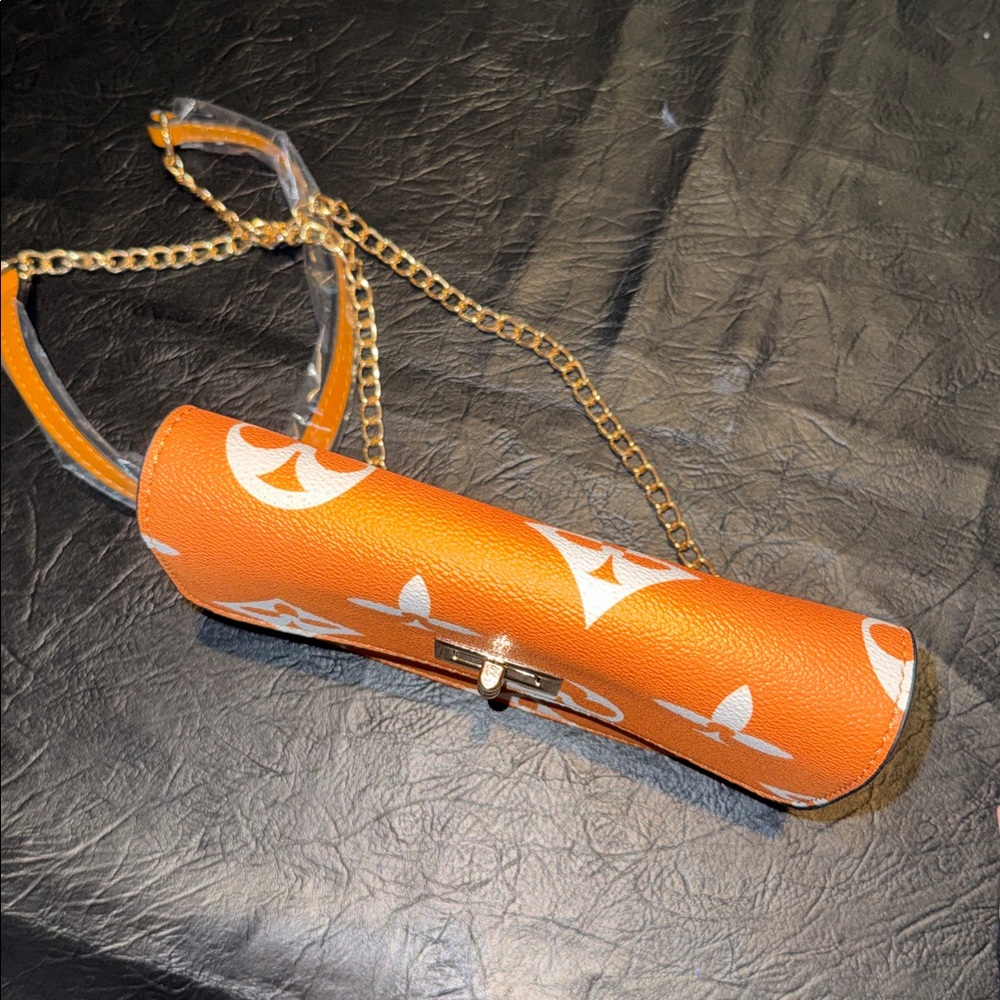 Orange Monogram Crossbody Shoulder Bag with Gold Chain, NWOT - Picture 8 of 8